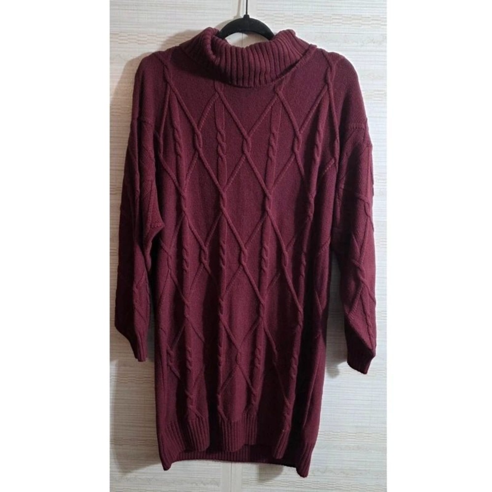 Hollister Burgundy Cable Knit Turtleneck Sweater Dress XL Short NEW